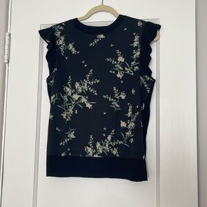 Ted Baker Size 2 Black Floral Print Blouse with Knit back